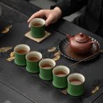 Green ceramic coffee cups (6*6*5.7cm,90ML), 6-piece set of bamboo-joint bamboo segment hot tea cups, latte, cappuccino, mocha, cocoa cups. It is suitable for tea parties and family gatherings, mug (6)