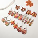 18 PCS Thanksgiving Fall Earrings for Women Autumn Earrings Pumpkin Maple Leaf Turkey Wooden Dangle Earring Holiday Jewelry