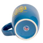 Bones Coffee Company Vault-Tec Coffee Mug Fallout Merch Handmade | Blue and Yellow | 14 oz Ceramic Mug Official Fallout Series Merchandise