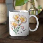 Personalized Name Coffee Mug 11oz 15oz, Custom Freesia Floral Themed Cup, Awesome Flower Accent Mug, Gifts for Sister On Occasion, Nature Inspired Ceramic Cup