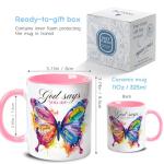Inspirational Gifts for Christian Women Friends Sister, God says You Are Amazing Coffee Mugs 11Oz with Butterfly, Religious Spiritual Faith Gifts, Birthday Christmas Thankgiving Gift for Coworkers