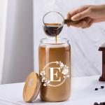 Frerdui Birthday Gifts for Women, Monogrammed Initial Glass Cup Personalized Gifts for Women, 16oz Glass Cups with Lids and Straws, Iced Coffee Cup, Beer Can Shaped - Gift for Christmas, Birthday, E