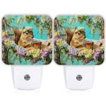Squirrel Night Lights Plug Into Wall, Fanciful Nature-Inspired Flowers Tea Cup Spring Green Smart Outlet Plug in Led Night Light Lamp for Living Room Entryway Kitchen Decor 2pcs