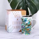 NymphFable Peacock Ceramic Mug 18oz Large Coffee Cup with Handle Personalized Baking Pattern Tea Cup