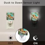 Squirrel Night Lights Plug Into Wall, Fanciful Nature-Inspired Flowers Tea Cup Spring Green Smart Outlet Plug in Led Night Light Lamp for Living Room Entryway Kitchen Decor 2pcs