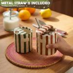 Ferrochef 2 Pack Striped Ceramic Coffee Mug Retro Hand Painted Porcelain Coffee Cup with Straws and Sip Hole 10oz Travel Mug for Kitchen Dining Milk Juice Latte Hot Cold Drinks (Green,Brown)