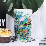 NymphFable Peacock Ceramic Mug 18oz Large Coffee Cup with Handle Personalized Baking Pattern Tea Cup