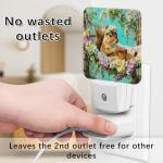 Squirrel Night Lights Plug Into Wall, Fanciful Nature-Inspired Flowers Tea Cup Spring Green Smart Outlet Plug in Led Night Light Lamp for Living Room Entryway Kitchen Decor 2pcs