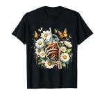 Iced Boba Tea Floral Skeleton Cup Flowers Womens Girls T-Shirt