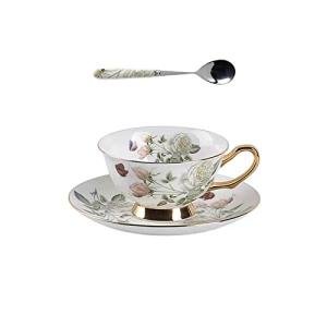 Scizorito Honorable Coffee Cup Mug, Cappuccino, Tea Cup, with Saucer for Latte, Fine Bone Porcelain, Reactive Glaze, 6.8 Oz-1pcs (Elegant White Roses)