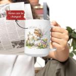 Customized Cute Angel Ceramic Mug, Personalized Name Cup With Angel Is Painting, Gift For Art Lovers, Flower Garden Scene Coffee Mug, Custom Nature Inspired White Cup 11oz 15oz