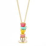 Caiyao Dainty Stacked Enamel Teacup Necklace Delicate Interlock Teacup Teapot Coffee Tea Cup Pendant Necklace Elegant Teacup Long Sweater Necklace for Women Fashion Jewelry-C colorful