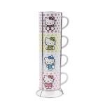 Silver Buffalo Sanrio Hello Kitty 4-Piece Stacking Mug Set With Wire Rack | Coffee Cups For Tea, Cocoa, Beverages | Each Holds 10 Ounces