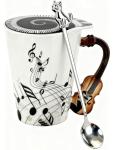 Violin Novelty Mug Unique Musical Gift Ceramic Tea Coffee Cup with Cool Music Themed Lid and Spoon,Birthday Holiday Gift for Musician,Women,Men,Teacher