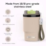 ADOTEM Insulated 16oz Stainless Steel Tumbler Mug Leakproof Double Walled Vacuum Thermal Coffee Cup with 2-in-1 Straw & Lid, Cupholder-Friendly Travel Mug for Hot & Cold Drinks (Beige)