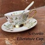 Scizorito Honorable Coffee Cup Mug, Cappuccino, Tea Cup, with Saucer for Latte, Fine Bone Porcelain, Reactive Glaze, 6.8 Oz-1pcs (Elegant White Roses)