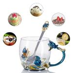 Tea Cup Gifts for Mom Birthday Gift for Women,Glass Coffee Enamels Mug Butterfly Sky Blue Flower Cup Unique Valentines Mothers Day Christmas gifts For Women Mom Wife Sister Coworker Female Friend