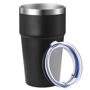 MEWAY 16oz Tumbler Double Wall Vacuum Insulated Travel Mug Bulk, Stainless Steel Tumblers with Lid, Powder Coated Coffee Cups for Cold & Hot Drinks (Black,1 Pack)