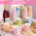 Nuogo 300 Pcs Disposable Tea Party Supplies Vintage Floral Paper Tea Cups with Handle and Plates Napkins Tea Cup and Saucer Set for Birthday Baby Shower Bridal Wedding Mother's Day, Serve 100 Guest