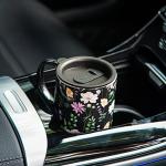 Topadorn Ceramic Coffee Mug Travel Cup Gift with Lid 17oz., Porcelain Tall Tea Cup with Handle for Home & Office, Black Flowers Art Pattern Mug with Gift Box, 6.5''H