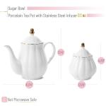 BTaT- Classic tea set, 13 pcs, Tea Cups (7oz), Tea Pot with Stainless Steel Infuser (32oz), Creamer and Sugar Set, Porcelain Tea Set, White Tea Set, Tea Pot Sets with Cups