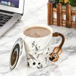 Violin Novelty Mug Unique Musical Gift Ceramic Tea Coffee Cup with Cool Music Themed Lid and Spoon,Birthday Holiday Gift for Musician,Women,Men,Teacher