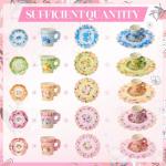 Nuogo 300 Pcs Disposable Tea Party Supplies Vintage Floral Paper Tea Cups with Handle and Plates Napkins Tea Cup and Saucer Set for Birthday Baby Shower Bridal Wedding Mother's Day, Serve 100 Guest