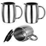Lemecima 3 Pack Insulated Stainless Steel Coffee Mug Spillproof with Lid Double Wall Travel Coffee Mug with Handle Shatterproof Metal Coffee Cups for Camping Outdoor Hot Tea Beer Cold Drink(14 oz)