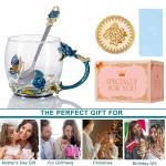 Tea Cup Gifts for Mom Birthday Gift for Women,Glass Coffee Enamels Mug Butterfly Sky Blue Flower Cup Unique Valentines Mothers Day Christmas gifts For Women Mom Wife Sister Coworker Female Friend