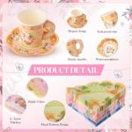 Nuogo 300 Pcs Disposable Tea Party Supplies Vintage Floral Paper Tea Cups with Handle and Plates Napkins Tea Cup and Saucer Set for Birthday Baby Shower Bridal Wedding Mother's Day, Serve 100 Guest