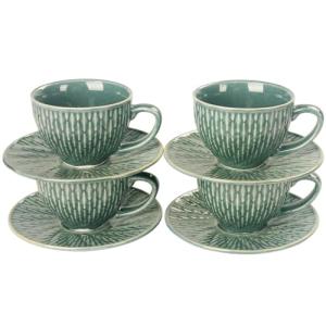 jinsongdafa Coffee Mugs Set, 6.8 oz,Ceramic Tea Cup with saucer, Espresso Cups 8-piece, Stackable Cups, for Latte,Hot Tea,Cappuccino, Mocha, Cocoa, dishwasher & microwave safe, Dark green