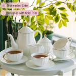 BTaT- Classic tea set, 13 pcs, Tea Cups (7oz), Tea Pot with Stainless Steel Infuser (32oz), Creamer and Sugar Set, Porcelain Tea Set, White Tea Set, Tea Pot Sets with Cups