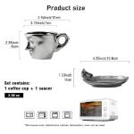 Auntzyj Abstract art teacup kissing lover stereo face sculpture coffee cup, 260ml large capacity ceramic coffee cup saucer (argent,8.8oz)