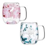 Real Flowers Inside Clear Glass Tea Cup, Double Wall Borosilicate Coffee Mug for Latte Cappuccino, Cute Aesthetic Floral Glassware, Romantic Gifts for Her Girlfriend Sister