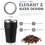 MEWAY 16oz Tumbler Double Wall Vacuum Insulated Travel Mug Bulk, Stainless Steel Tumblers with Lid, Powder Coated Coffee Cups for Cold & Hot Drinks (Black,1 Pack)