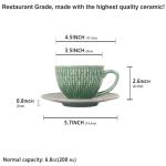 jinsongdafa Coffee Mugs Set, 6.8 oz,Ceramic Tea Cup with saucer, Espresso Cups 8-piece, Stackable Cups, for Latte,Hot Tea,Cappuccino, Mocha, Cocoa, dishwasher & microwave safe, Dark green