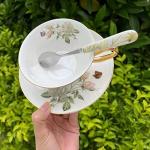 Scizorito Honorable Coffee Cup Mug, Cappuccino, Tea Cup, with Saucer for Latte, Fine Bone Porcelain, Reactive Glaze, 6.8 Oz-1pcs (Elegant White Roses)