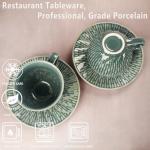 jinsongdafa Coffee Mugs Set, 6.8 oz,Ceramic Tea Cup with saucer, Espresso Cups 8-piece, Stackable Cups, for Latte,Hot Tea,Cappuccino, Mocha, Cocoa, dishwasher & microwave safe, Dark green