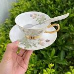 Scizorito Honorable Coffee Cup Mug, Cappuccino, Tea Cup, with Saucer for Latte, Fine Bone Porcelain, Reactive Glaze, 6.8 Oz-1pcs (Elegant White Roses)