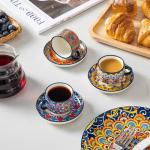 vancasso 2.5 Oz Stackable Espresso Cups with Saucers and Metal Stand Set of 4,Bohemian Ceramic Cappuccino Cups - Microwave and Dishwasher Safe, Perfect For Tea, Espresso, Latte, Cafe-01