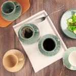 jinsongdafa Coffee Mugs Set, 6.8 oz,Ceramic Tea Cup with saucer, Espresso Cups 8-piece, Stackable Cups, for Latte,Hot Tea,Cappuccino, Mocha, Cocoa, dishwasher & microwave safe, Dark green