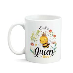 Lovely Queen Bee Design Coffee Mugs, Personalized Unique Name Bee With Flowers Cup Gift For Girl Women, Customized Birthday Christmas Cup Present, Animal Themed Cups 11Oz Or 115Oz