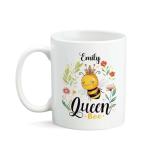 Lovely Queen Bee Design Coffee Mugs, Personalized Unique Name Bee With Flowers Cup Gift For Girl Women, Customized Birthday Christmas Cup Present, Animal Themed Cups 11Oz Or 115Oz
