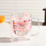 Real Flowers Inside Clear Glass Tea Cup, Double Wall Borosilicate Coffee Mug for Latte Cappuccino, Cute Aesthetic Floral Glassware, Romantic Gifts for Her Girlfriend Sister