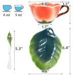Cididu Flower Tea Cup and Saucer, 6 Oz Ceramic Coffee Mug with Spoon, 3D Handmade Vintage Drinking Cups, 3 Pieces Orange Teaware Mug for Women, Christmas Birthday Gift Party (Floral and Leaf)