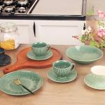 jinsongdafa Coffee Mugs Set, 6.8 oz,Ceramic Tea Cup with saucer, Espresso Cups 8-piece, Stackable Cups, for Latte,Hot Tea,Cappuccino, Mocha, Cocoa, dishwasher & microwave safe, Dark green