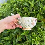 Scizorito Honorable Coffee Cup Mug, Cappuccino, Tea Cup, with Saucer for Latte, Fine Bone Porcelain, Reactive Glaze, 6.8 Oz-1pcs (Elegant White Roses)