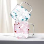 Real Flowers Inside Clear Glass Tea Cup, Double Wall Borosilicate Coffee Mug for Latte Cappuccino, Cute Aesthetic Floral Glassware, Romantic Gifts for Her Girlfriend Sister