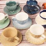 jinsongdafa Coffee Mugs Set, 6.8 oz,Ceramic Tea Cup with saucer, Espresso Cups 8-piece, Stackable Cups, for Latte,Hot Tea,Cappuccino, Mocha, Cocoa, dishwasher & microwave safe, Dark green