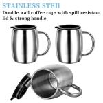 Lemecima 3 Pack Insulated Stainless Steel Coffee Mug Spillproof with Lid Double Wall Travel Coffee Mug with Handle Shatterproof Metal Coffee Cups for Camping Outdoor Hot Tea Beer Cold Drink(14 oz)